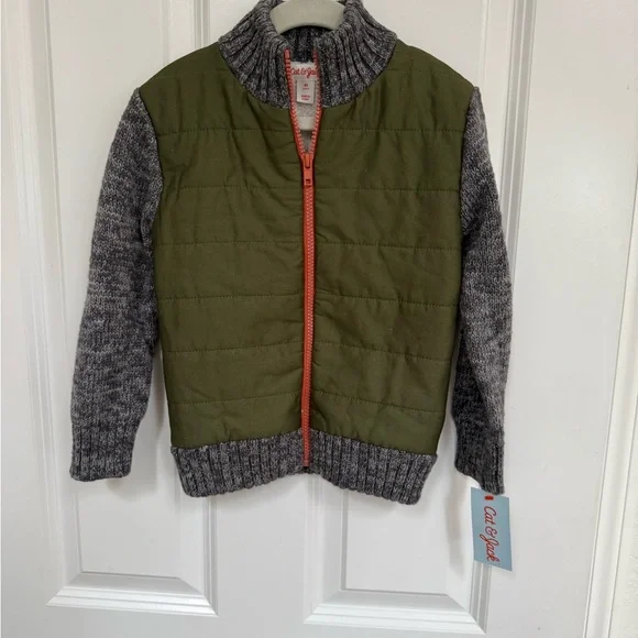 Cat & Jack Green and Gray Knit Puffer Jacket - Picture 2 of 4